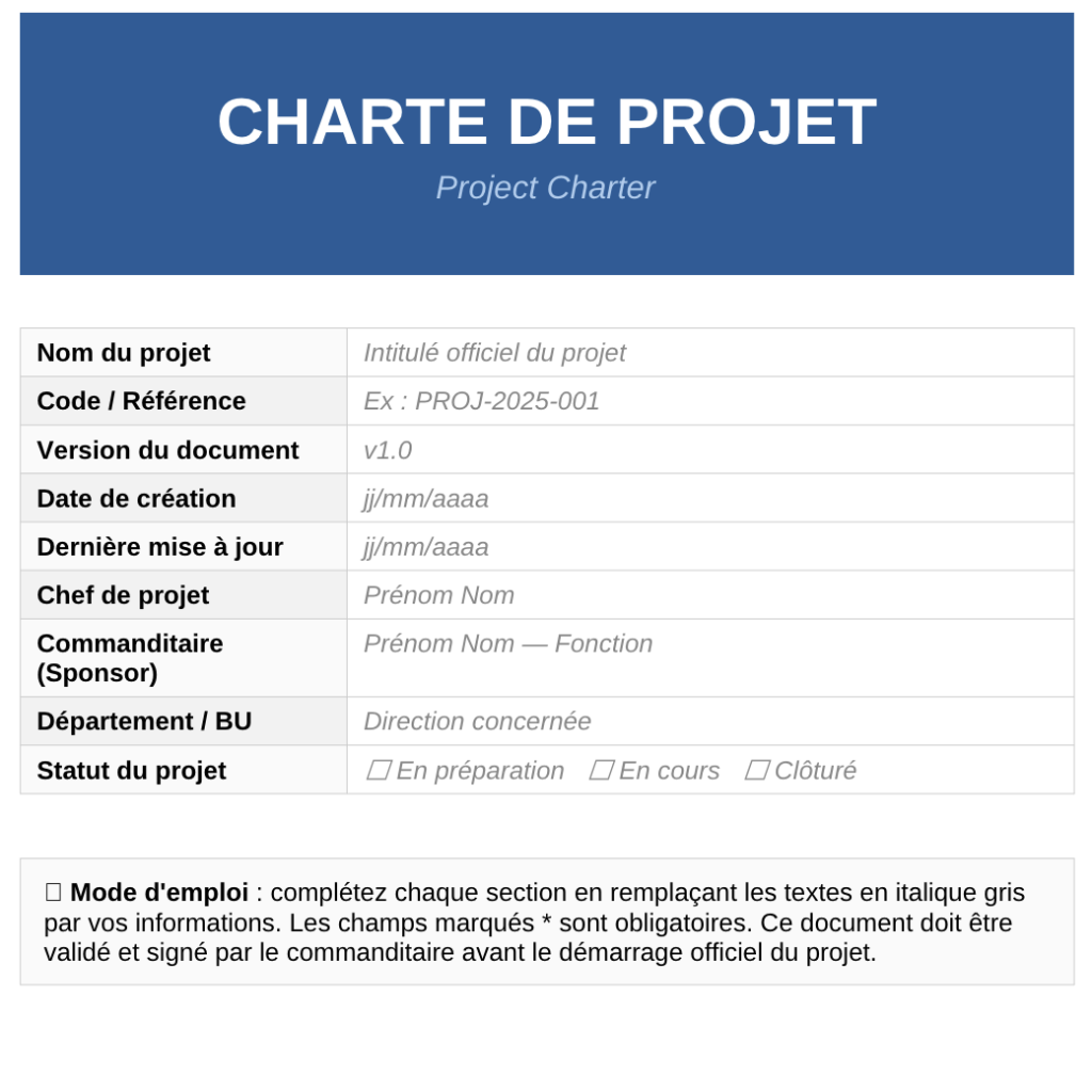 Couverture Charte de projet