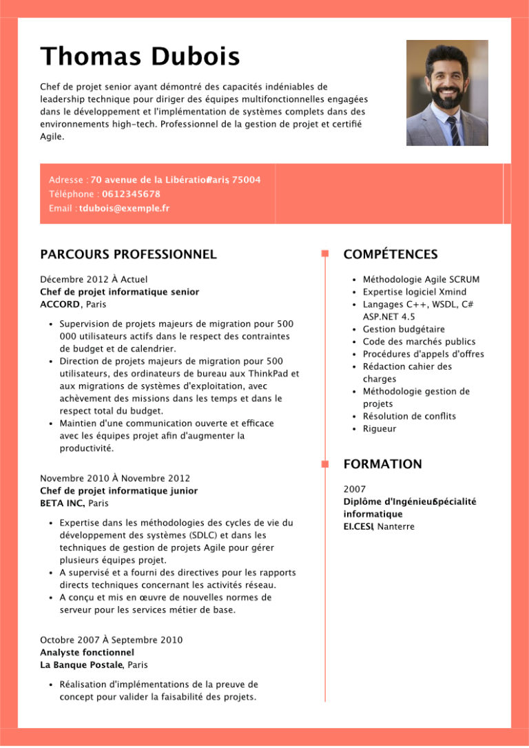 CV Chef De Projet Conseils Et Exemples Pour Bien Le R Ussir Chef De   Exemple CV Chef De Projet MonCVparfait 768x1086 