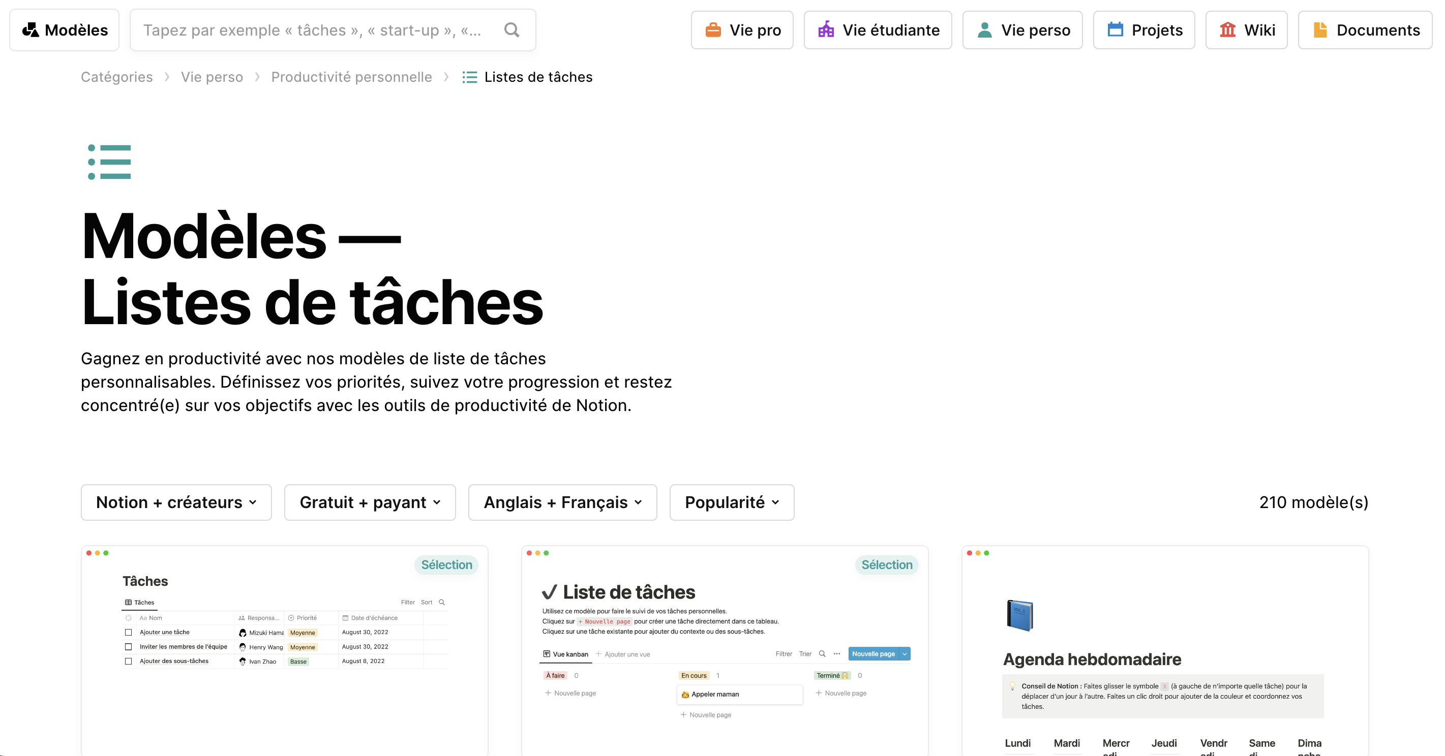 Modèles To-Do Notion