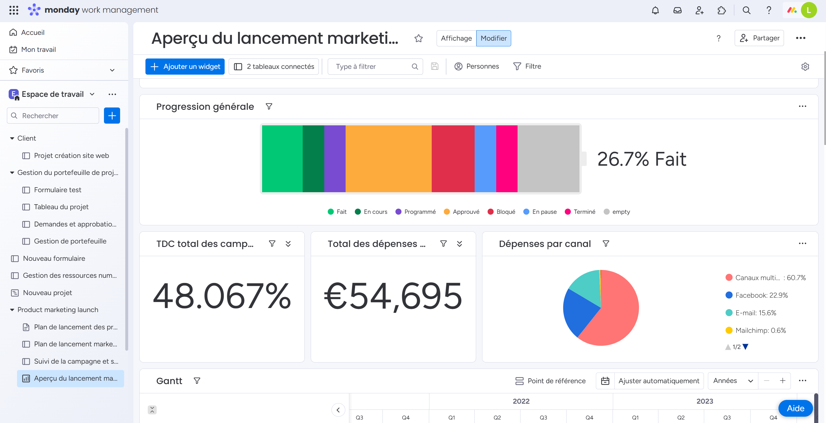 Apercu du lancement marketing monday com