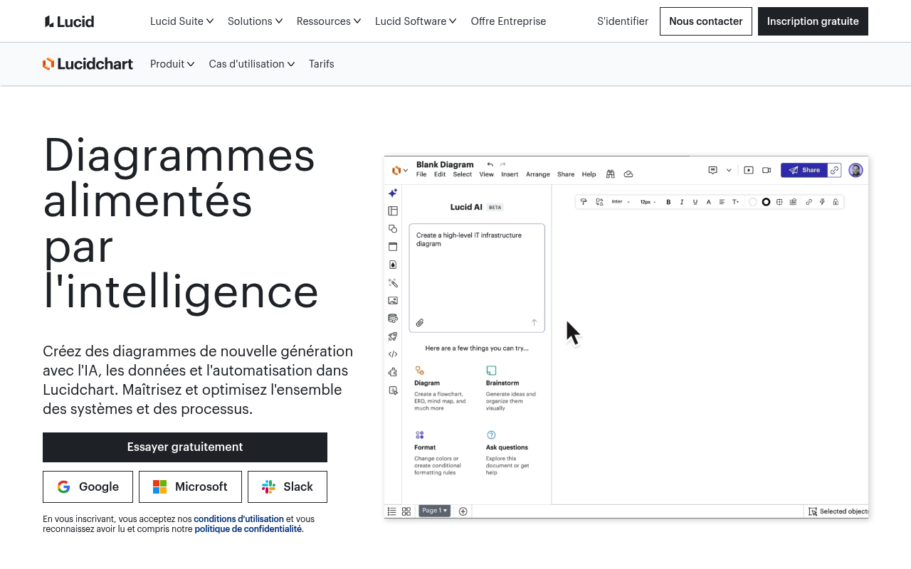 Interface de Lucidchart pour arbre de décision