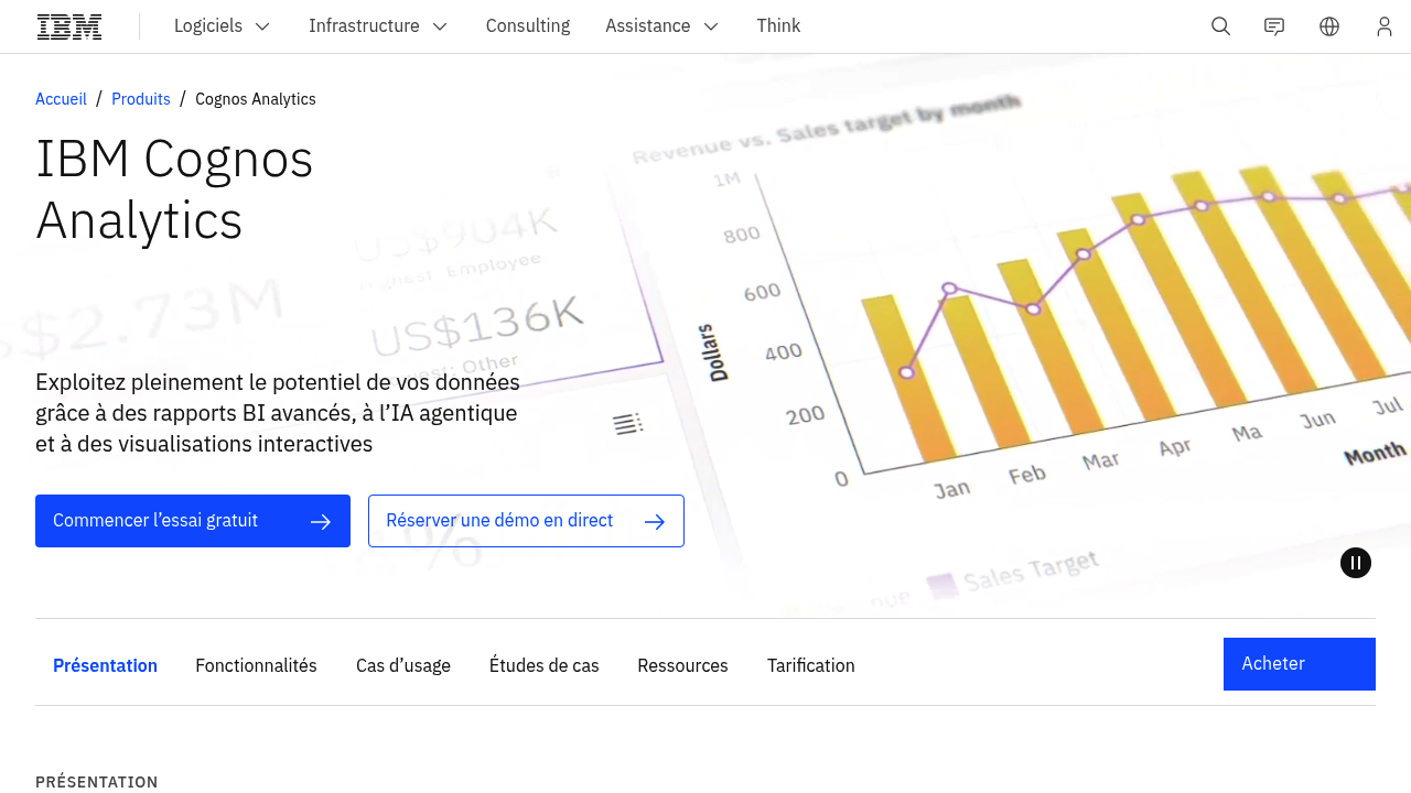 Interface d'IBM Cognos Analytics