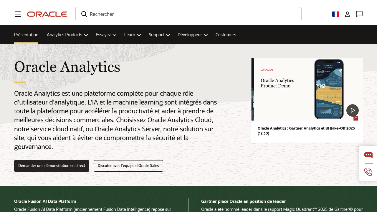 Interface d'Oracle Analytics Cloud