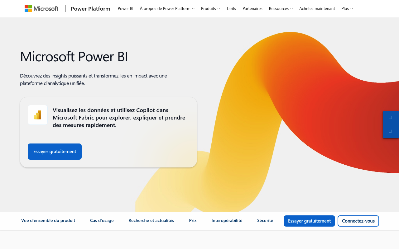 Interface de Microsoft Power BI