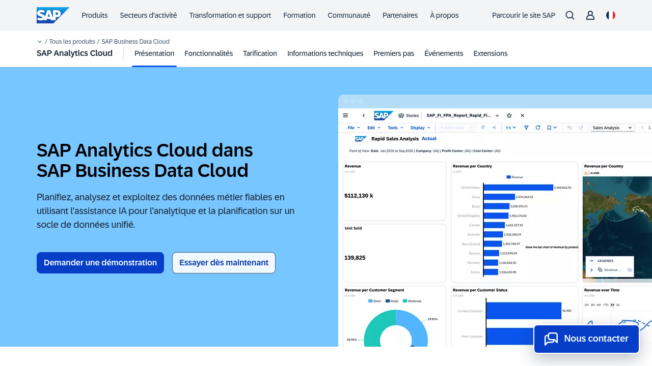 Interface de SAP Analytics Cloud