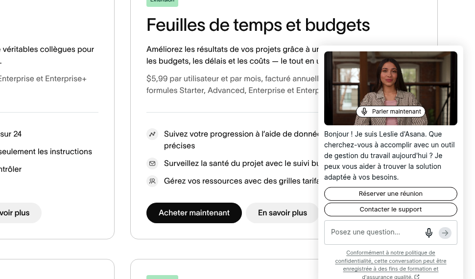 Extensions payantes Asana : AI Teammates et feuilles de temps