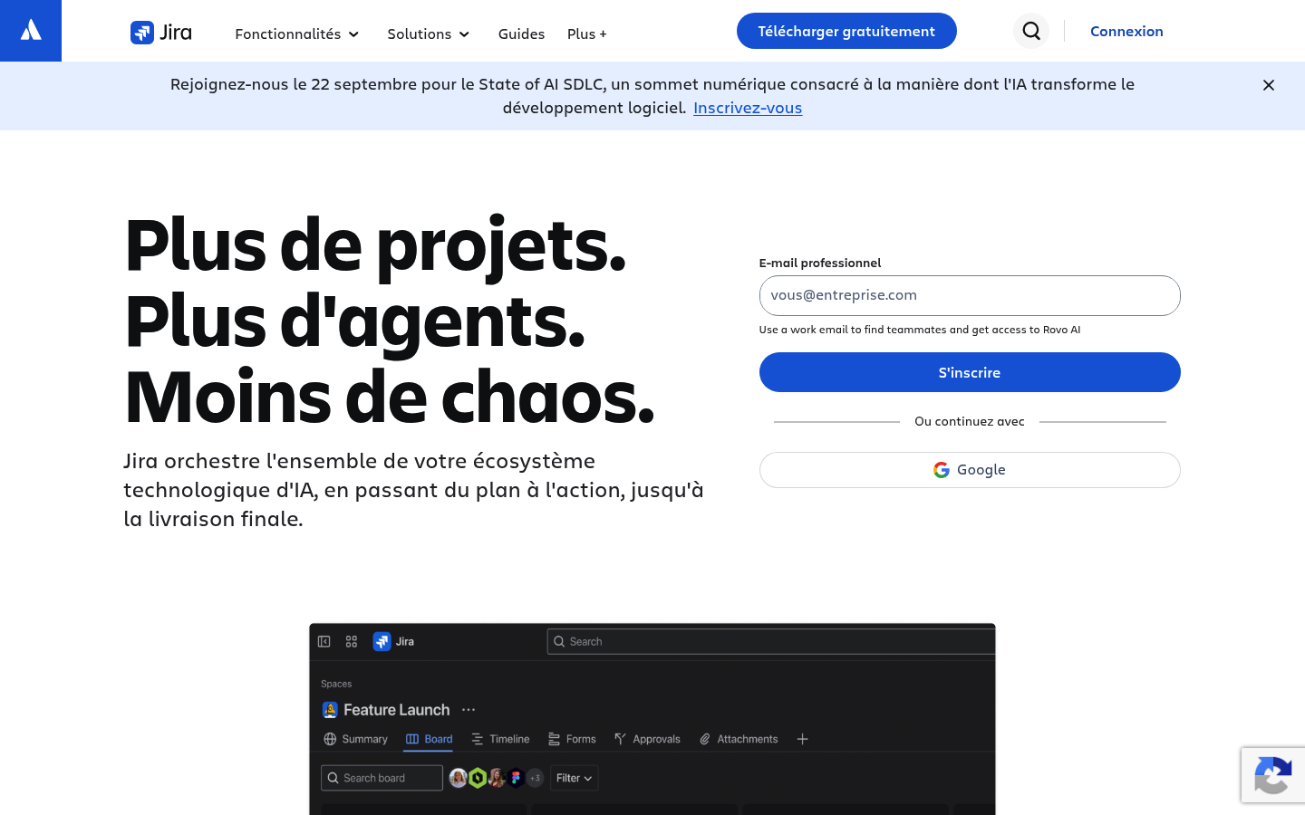 Page d'accueil française de Jira en 2026