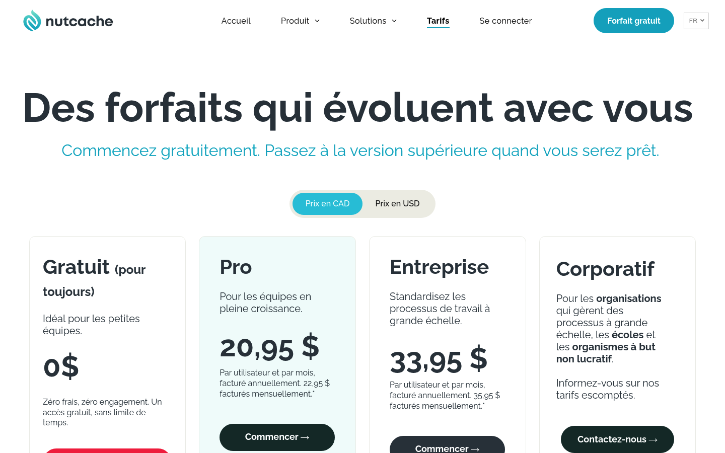 Grille tarifaire de Nutcache en 2026