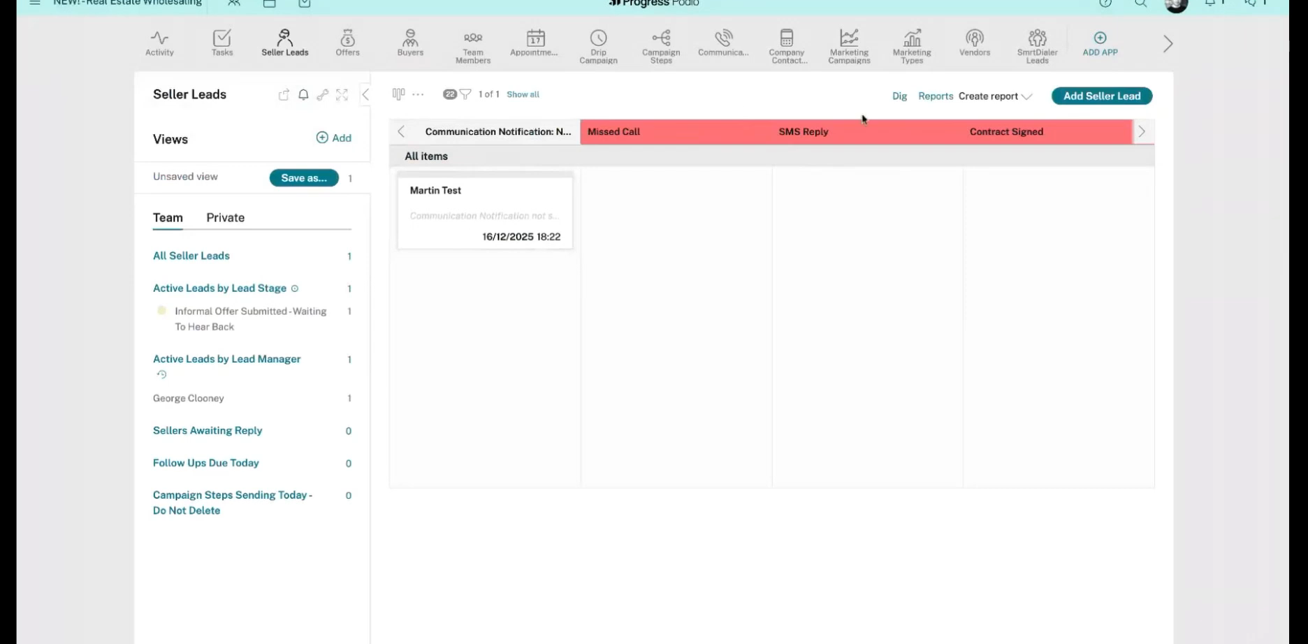 Vue d'une application Podio avec ses affichages personnalisés