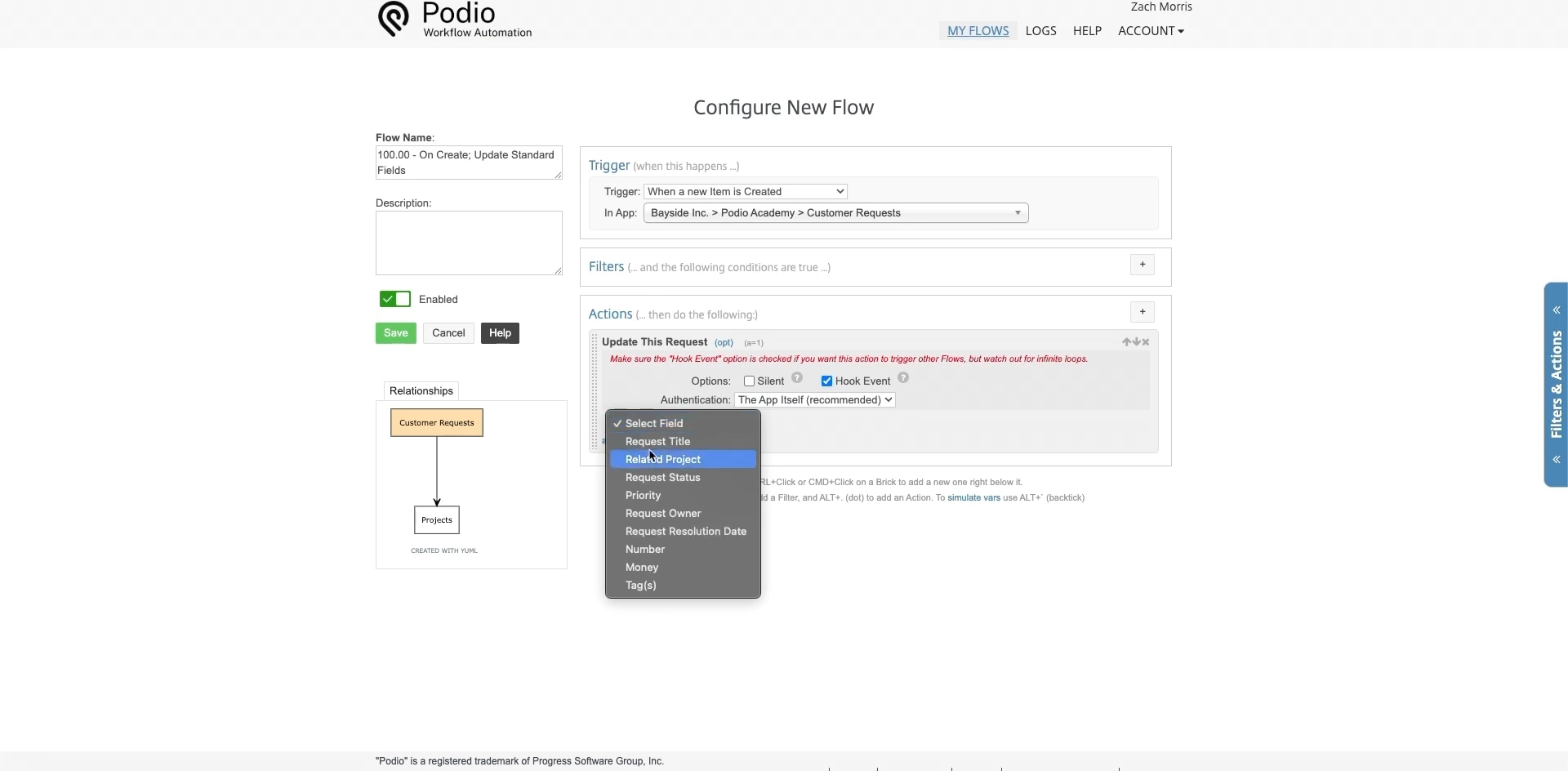 Configuration d'un flux dans Podio Workflow Automation