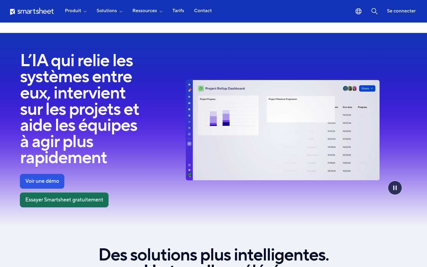 Page d'accueil française de Smartsheet en 2026