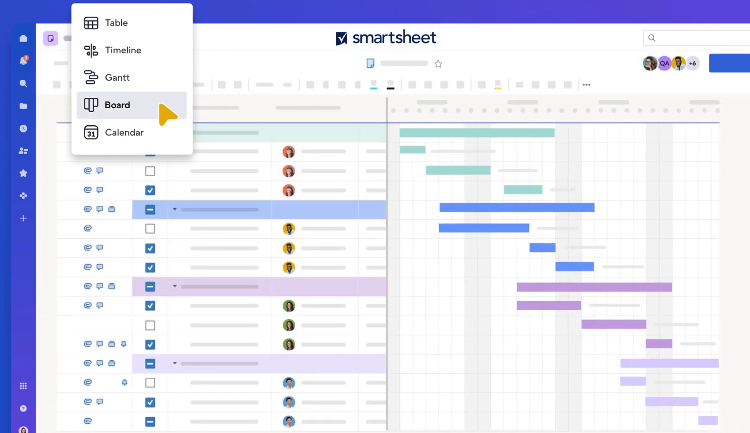 Vue Gantt de Smartsheet avec le sélecteur de vues