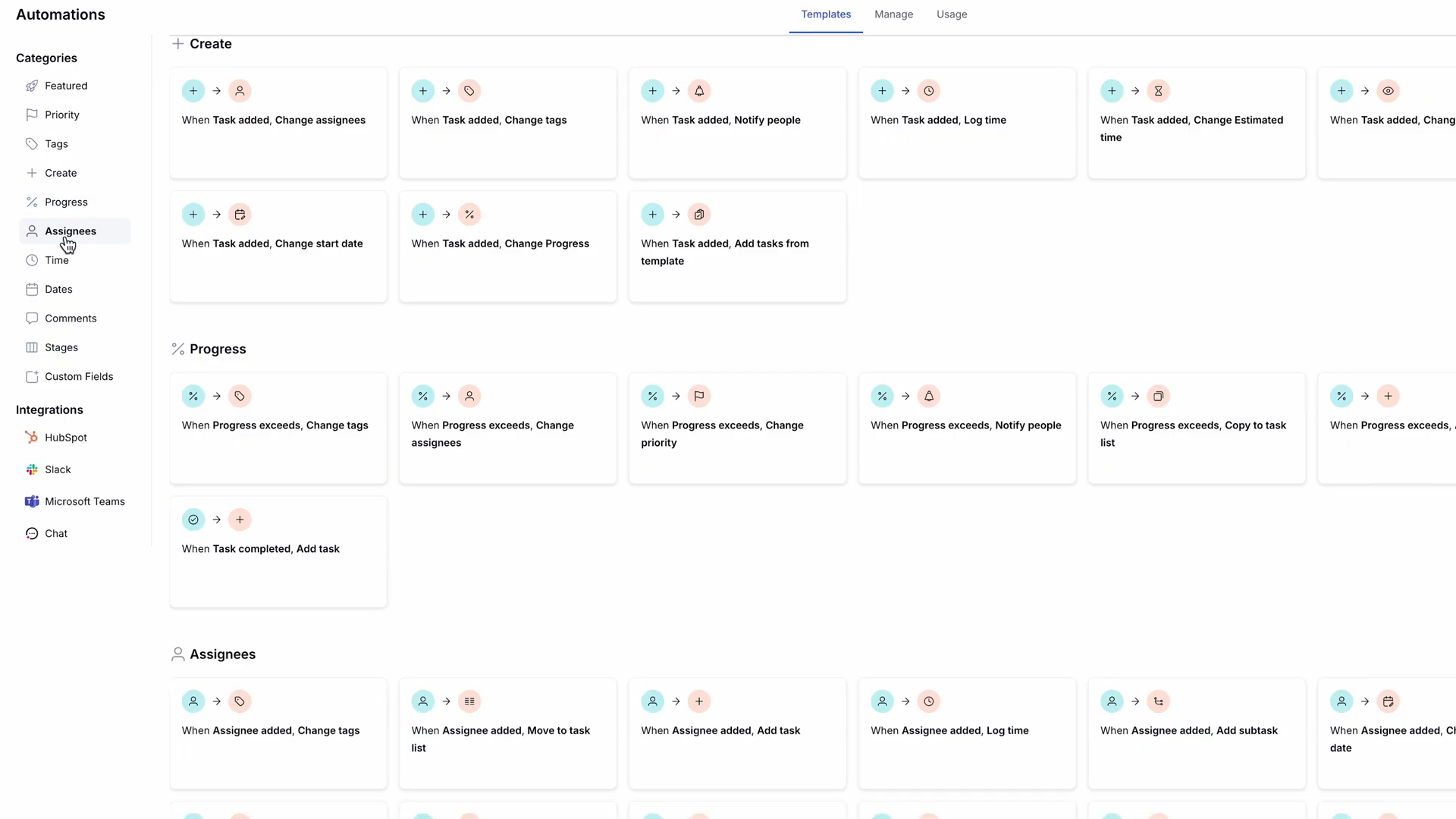 Bibliothèque d'automatisations de Teamwork