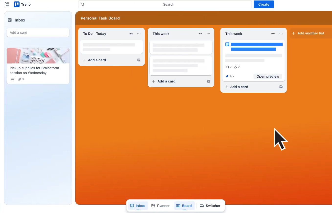 Le nouveau Trello avec sa barre Inbox, Planner et Board