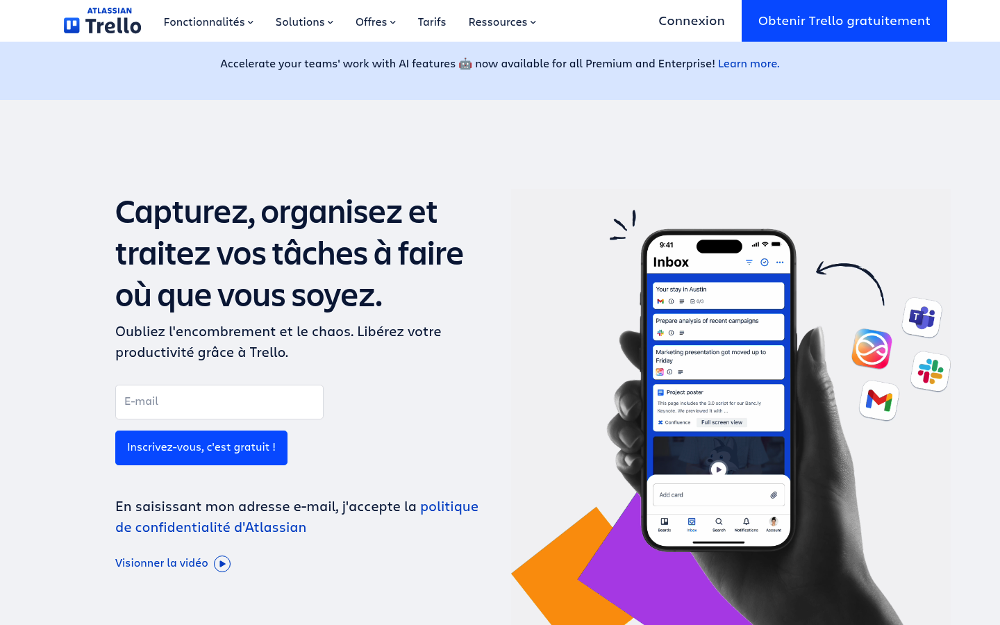Page d'accueil française de Trello en 2026