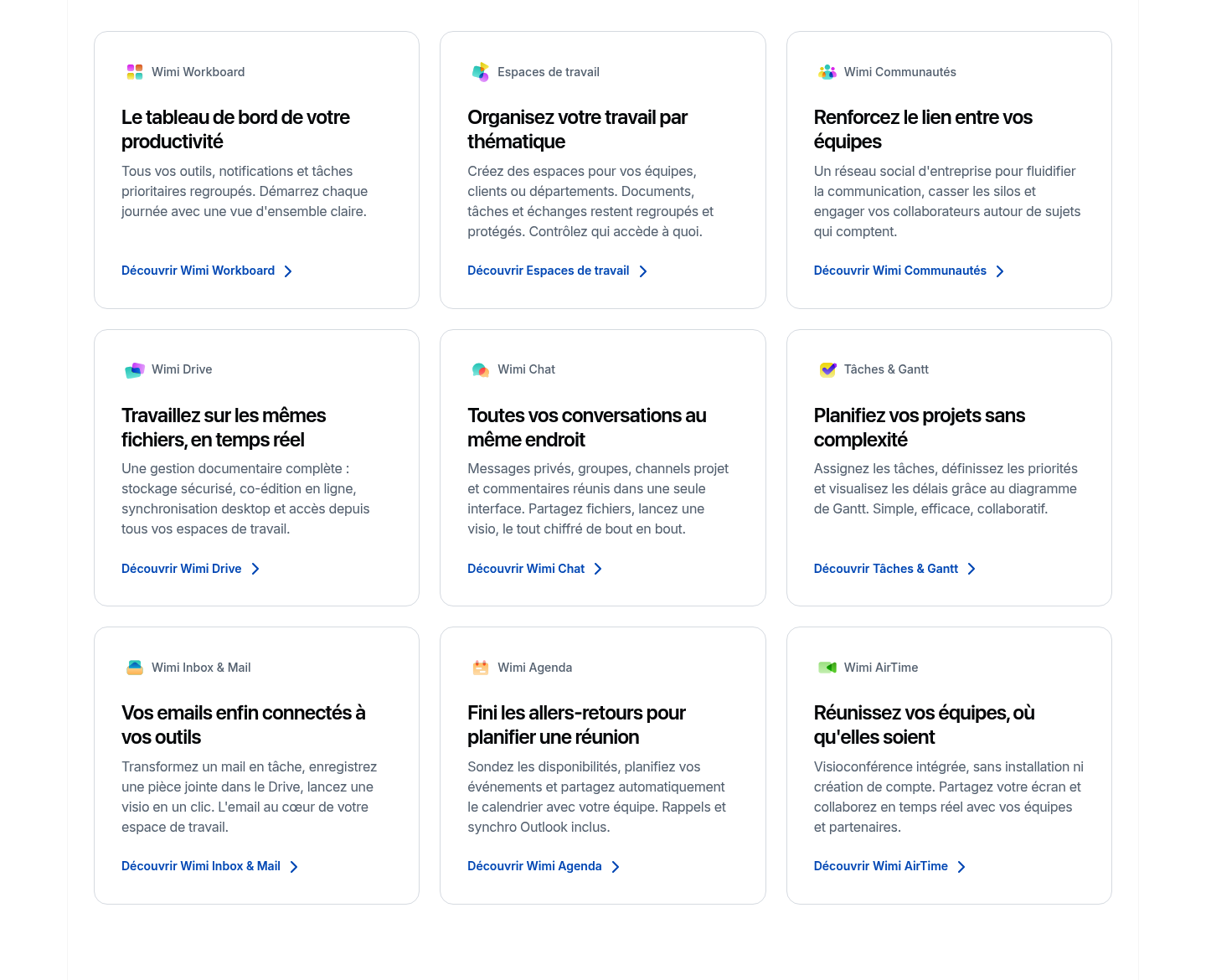 Les neuf modules de la suite collaborative Wimi