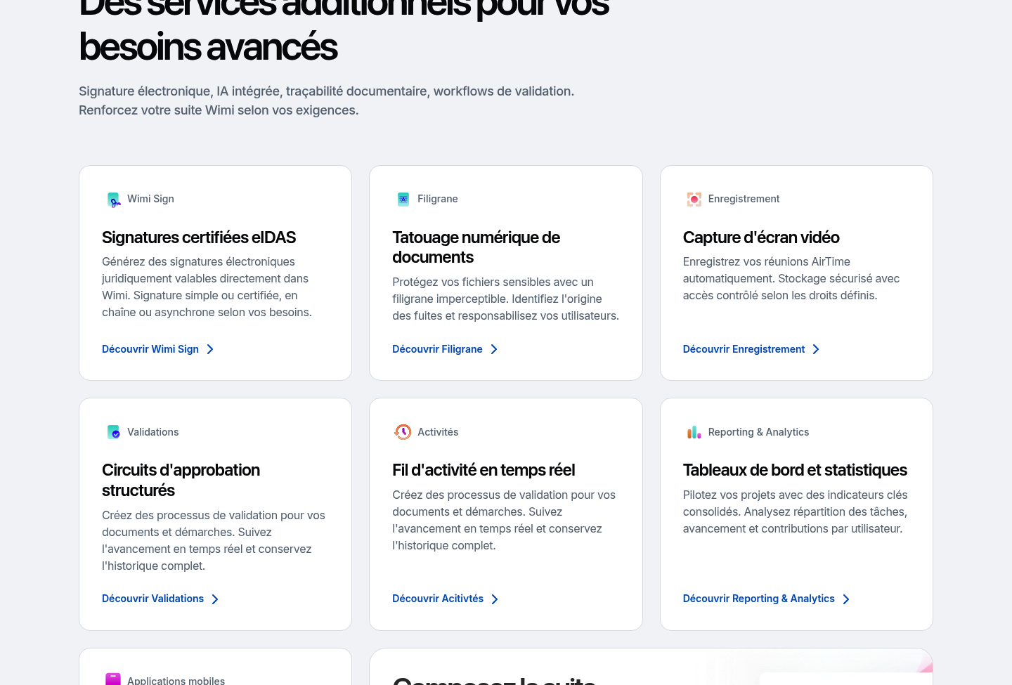 Services additionnels Wimi : signatures eIDAS, tatouage numérique, validations