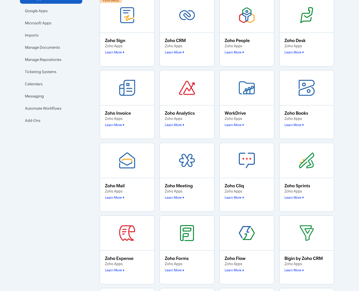 Annuaire des intégrations de Zoho Projects
