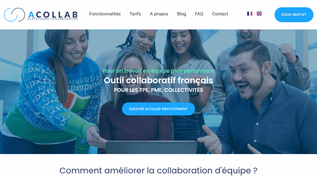 Page d'accueil d'Acollab, plateforme collaborative française