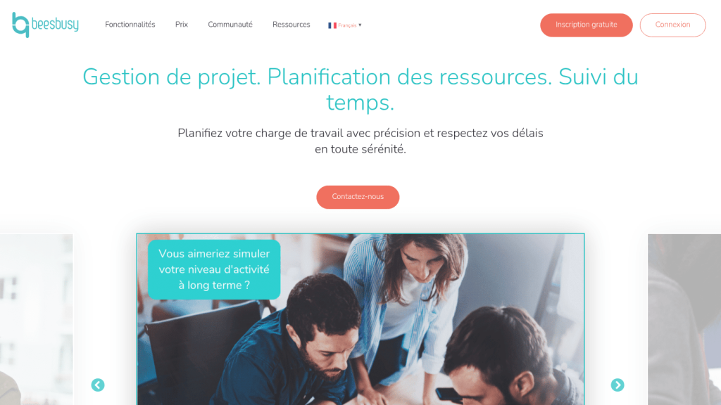 Page d'accueil de Beesbusy, logiciel français de gestion de projet
