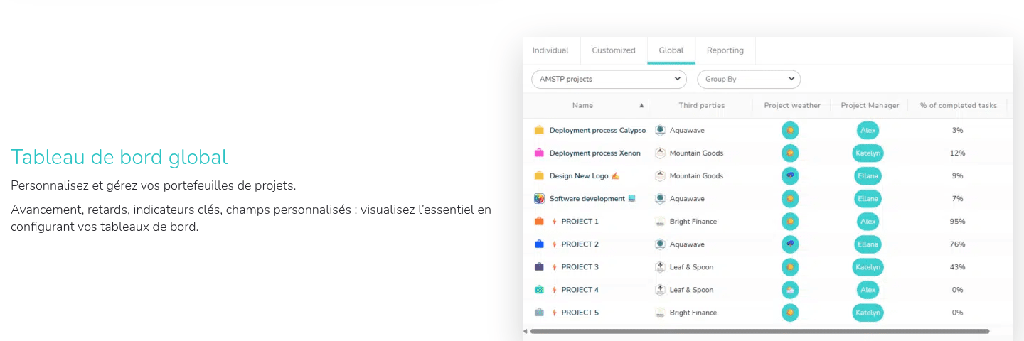 Tableau de bord global de portefeuille dans Beesbusy