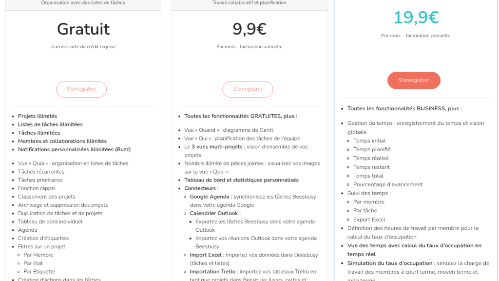 Grille tarifaire de Beesbusy en 2026 avec remises par volume
