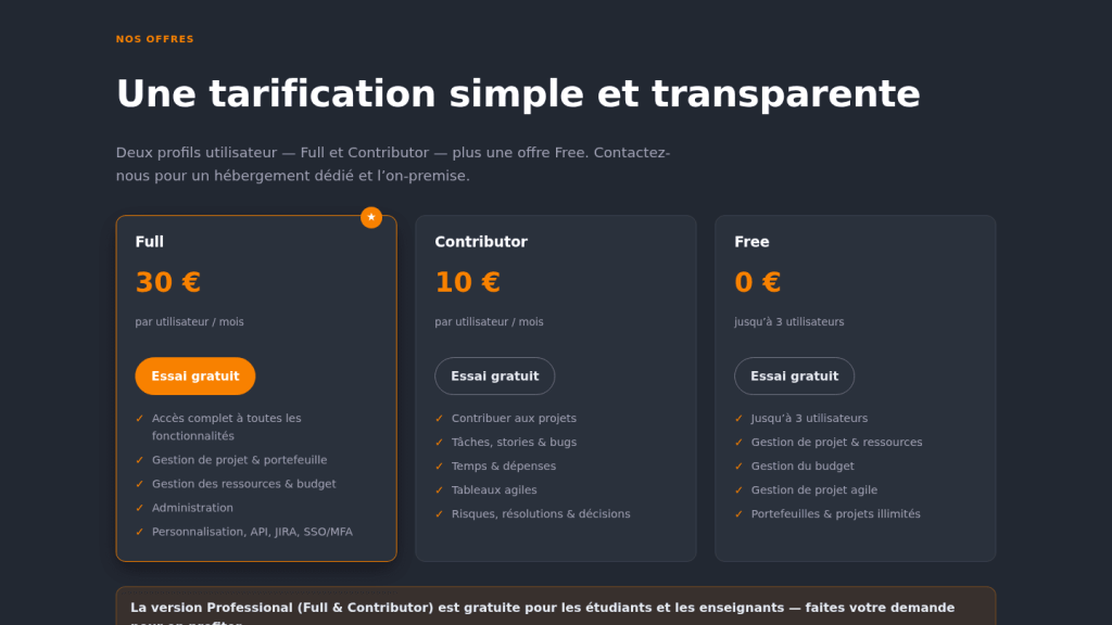 Grille tarifaire de FoxPlan en 2026 : Full, Contributor et Free