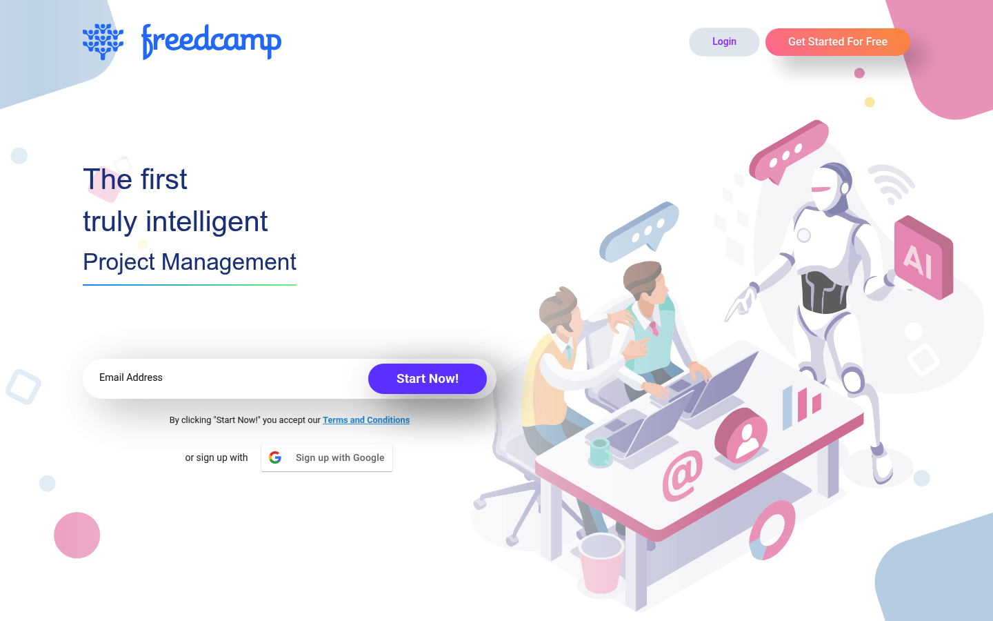 Page d'accueil de Freedcamp en 2026