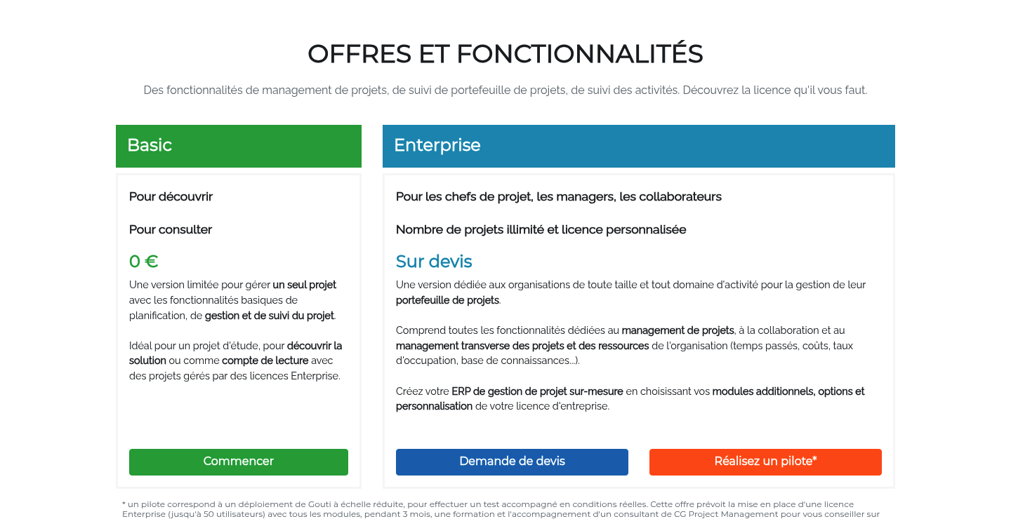 Les offres Gouti en 2026 : Basic gratuit et Enterprise sur devis