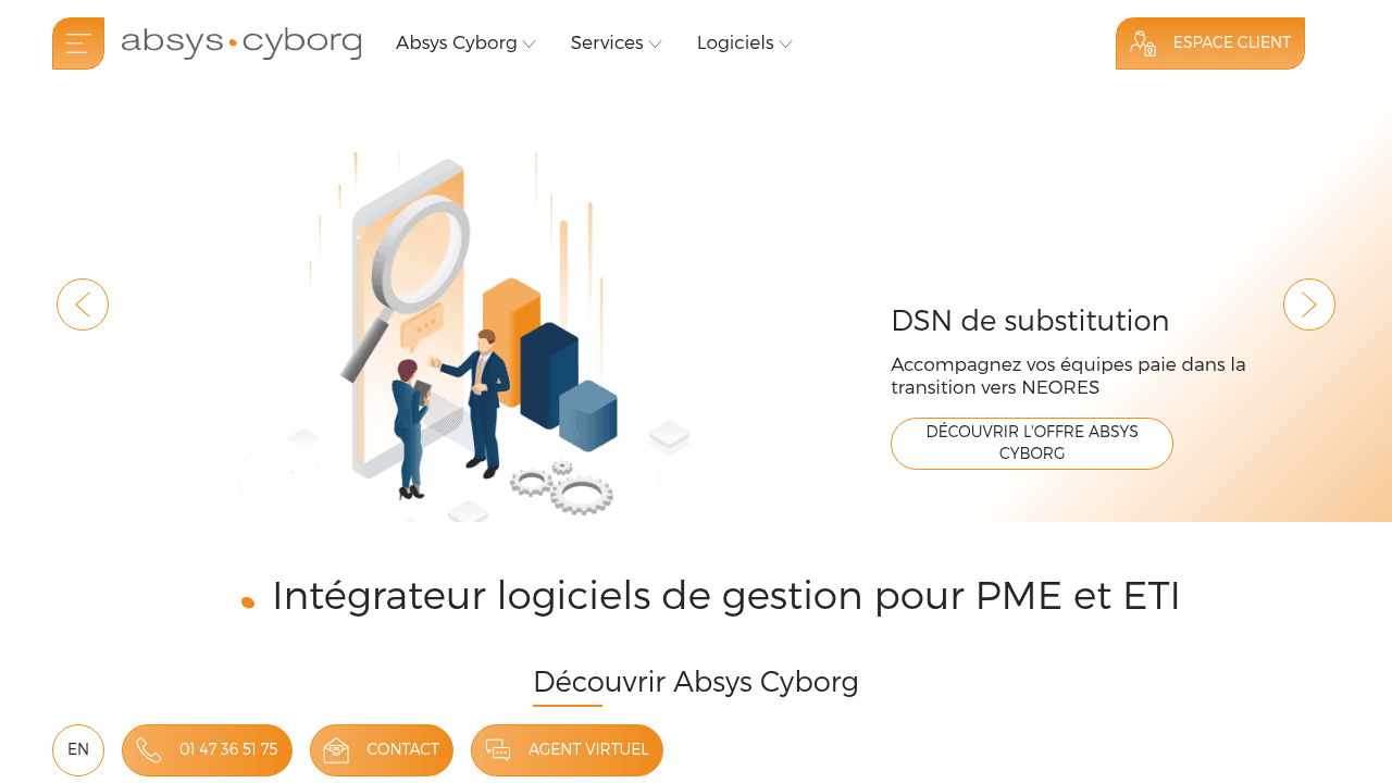 Site d'Absys Cyborg, intégrateur Sage et Microsoft Dynamics pour PME
