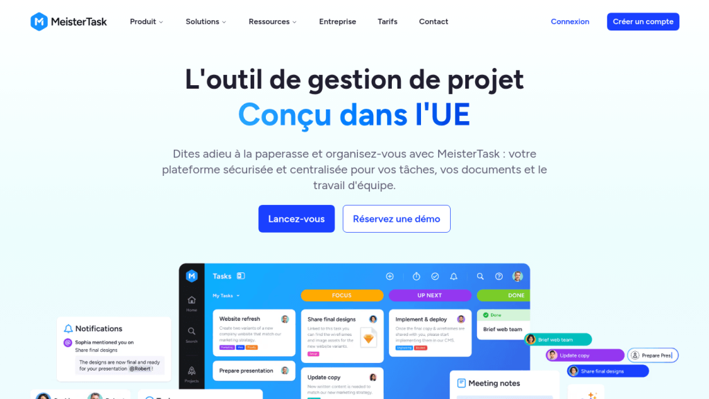 Page d'accueil de MeisterTask