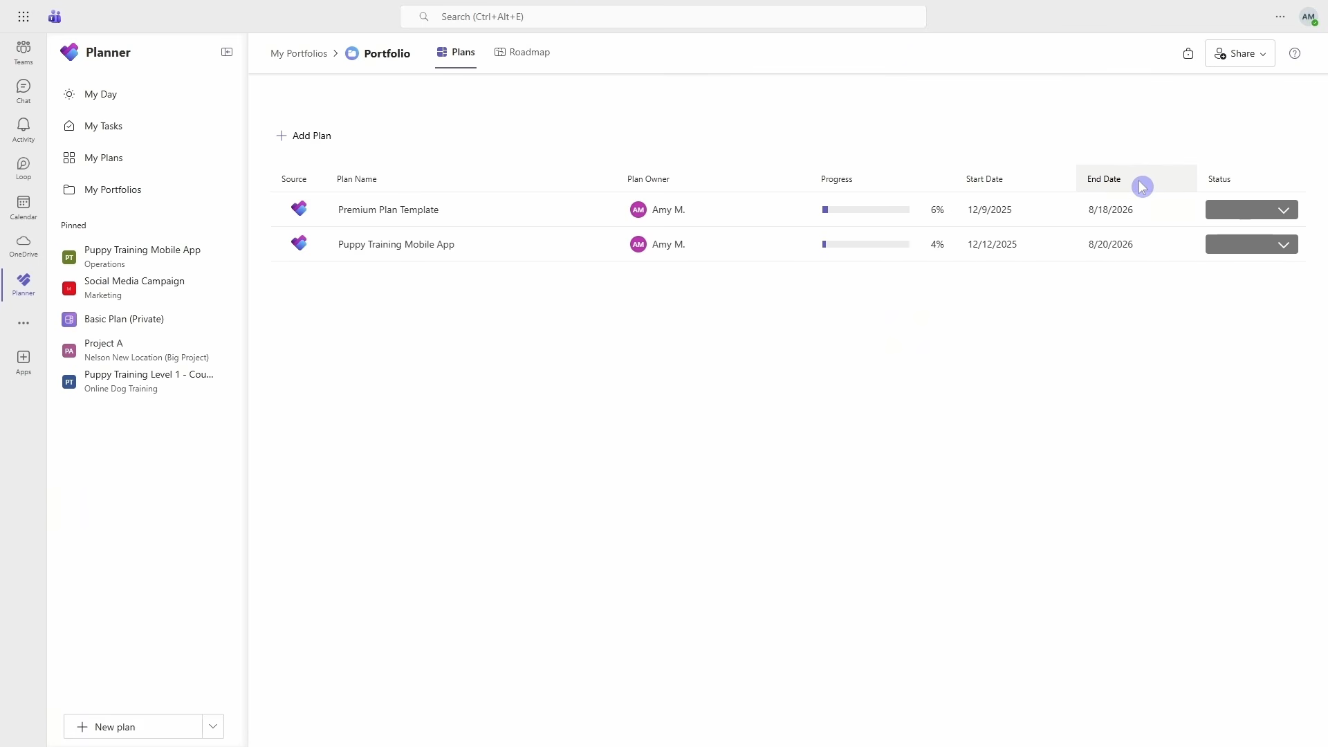 La vue Portfolios du nouveau Microsoft Planner dans Teams