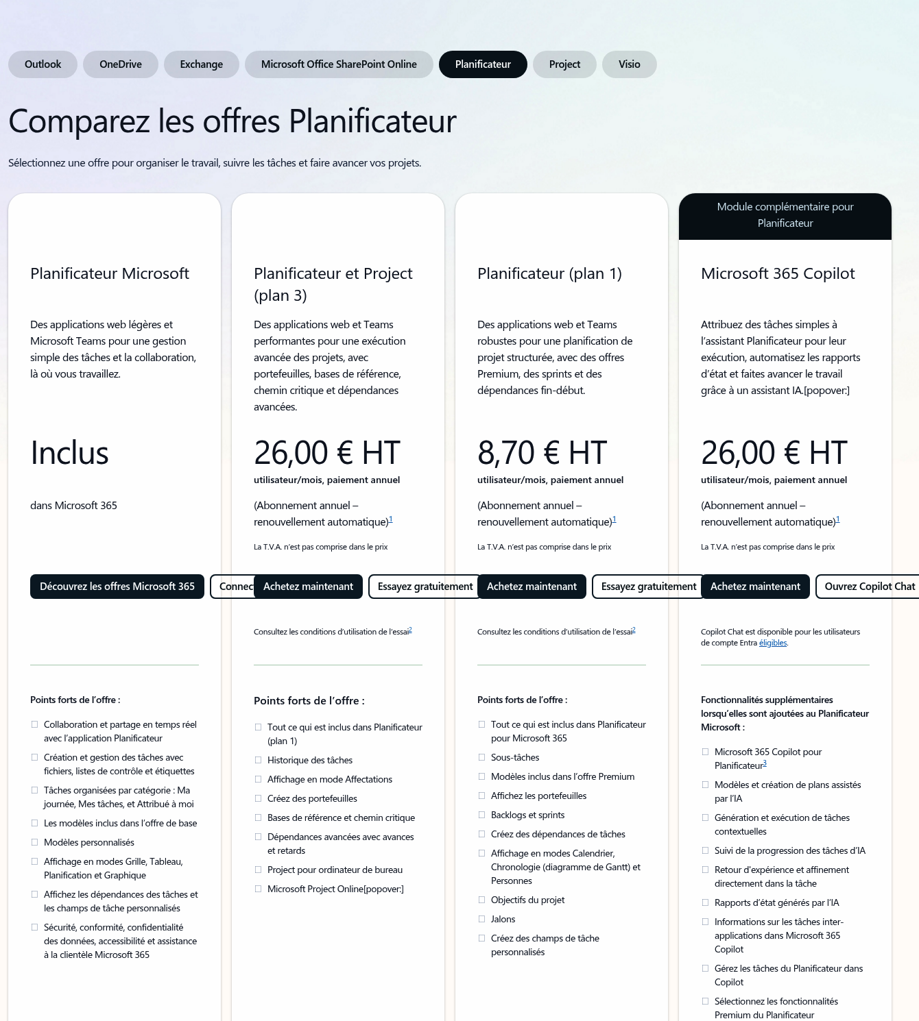 Les offres Planificateur et Project en France en 2026