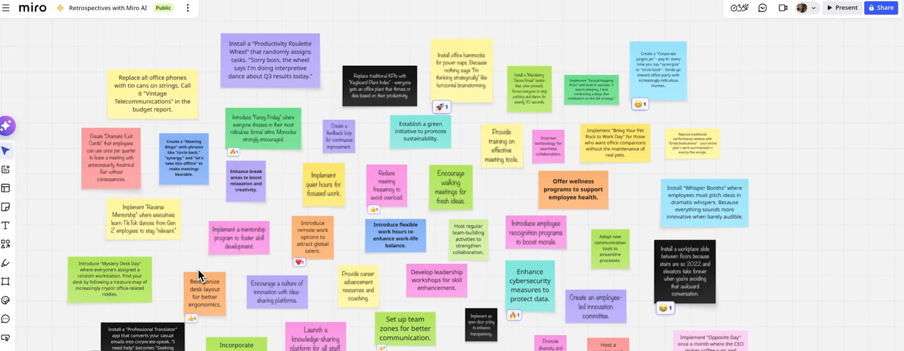 Un atelier de rétrospective sur tableau Miro avec post-its
