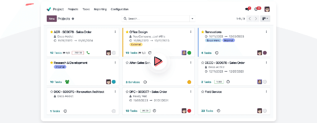 Tableau kanban de l'application Projet d'Odoo