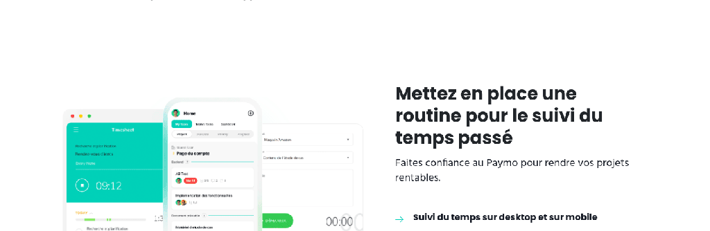 Suivi du temps sur ordinateur et mobile dans Paymo