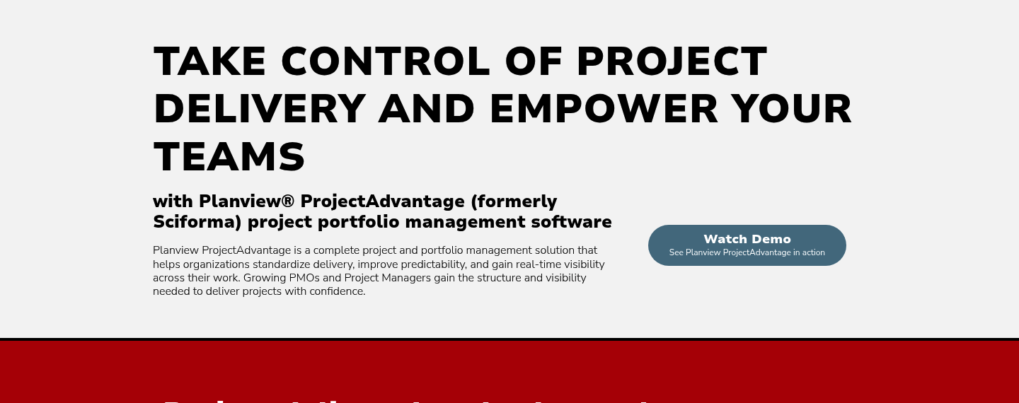 La page Planview ProjectAdvantage, anciennement Sciforma, en 2026