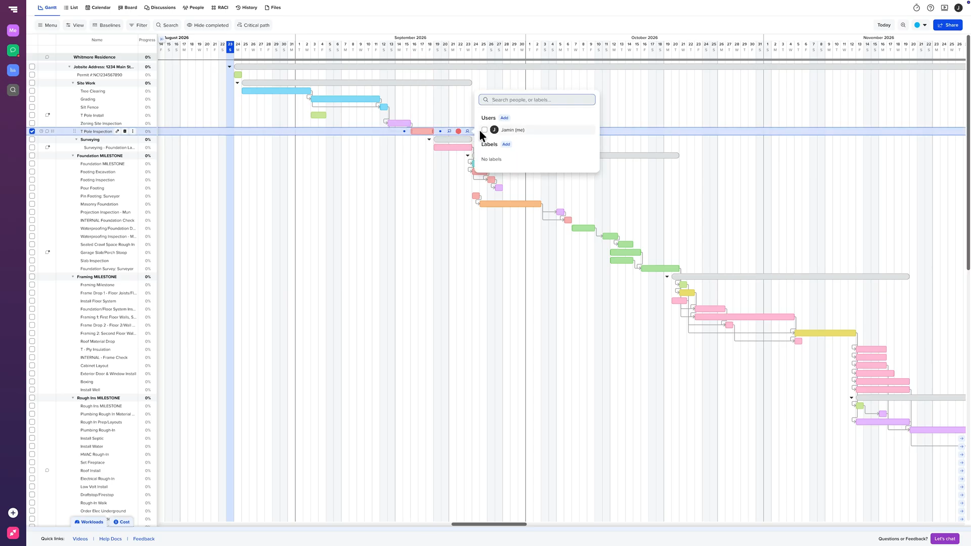 Assignation d'une tâche sur un diagramme de Gantt TeamGantt