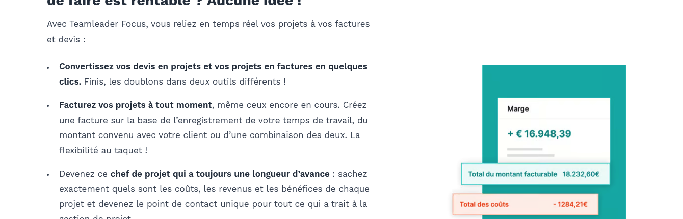 Le suivi de la marge et de la rentabilité d'un projet dans Teamleader Focus