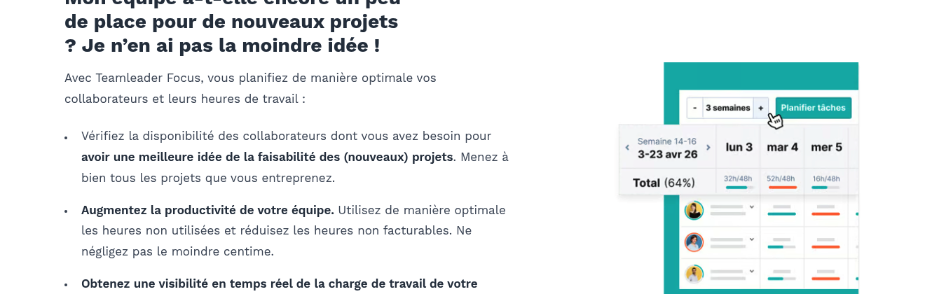 La planification et la charge de travail par collaborateur dans Teamleader Focus