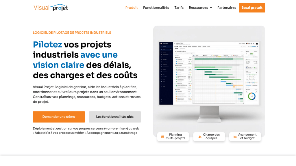 Page d'accueil de VisualProjet, logiciel de pilotage de projets industriels