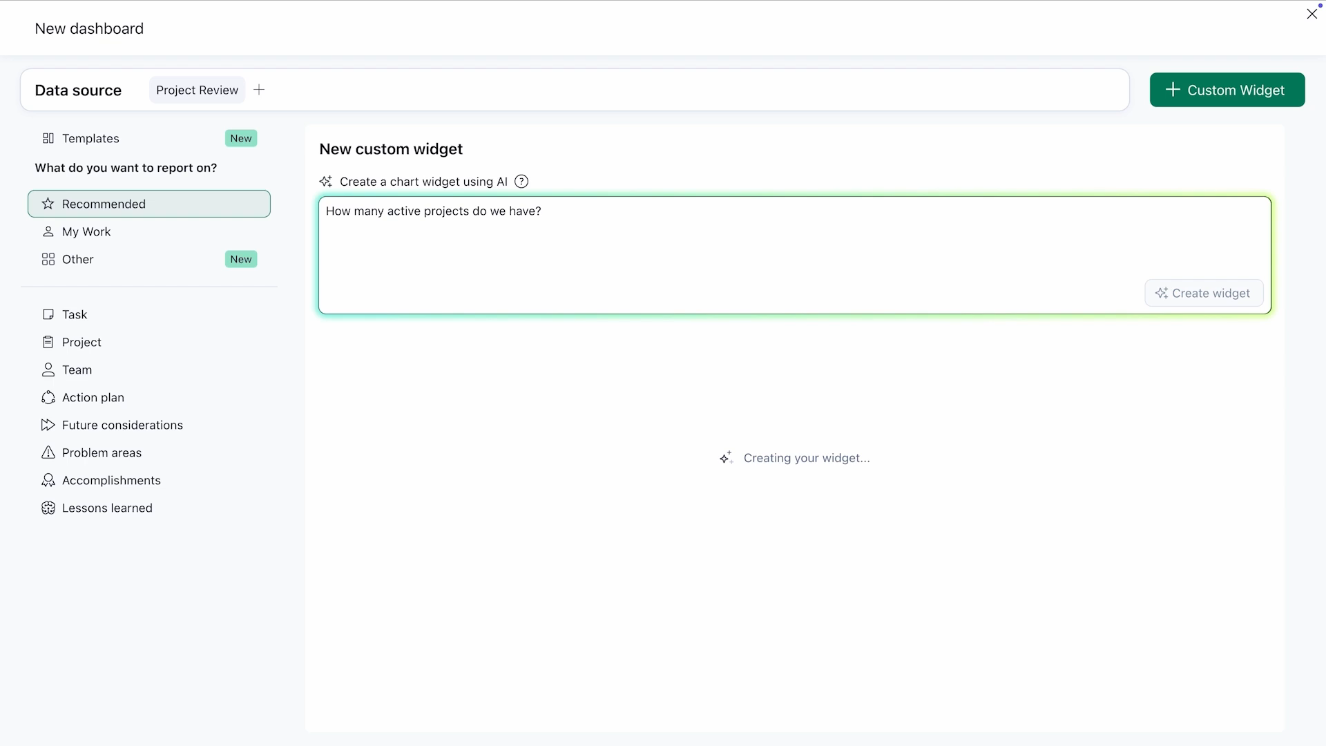 Création d'un widget de tableau de bord en langage naturel dans Wrike