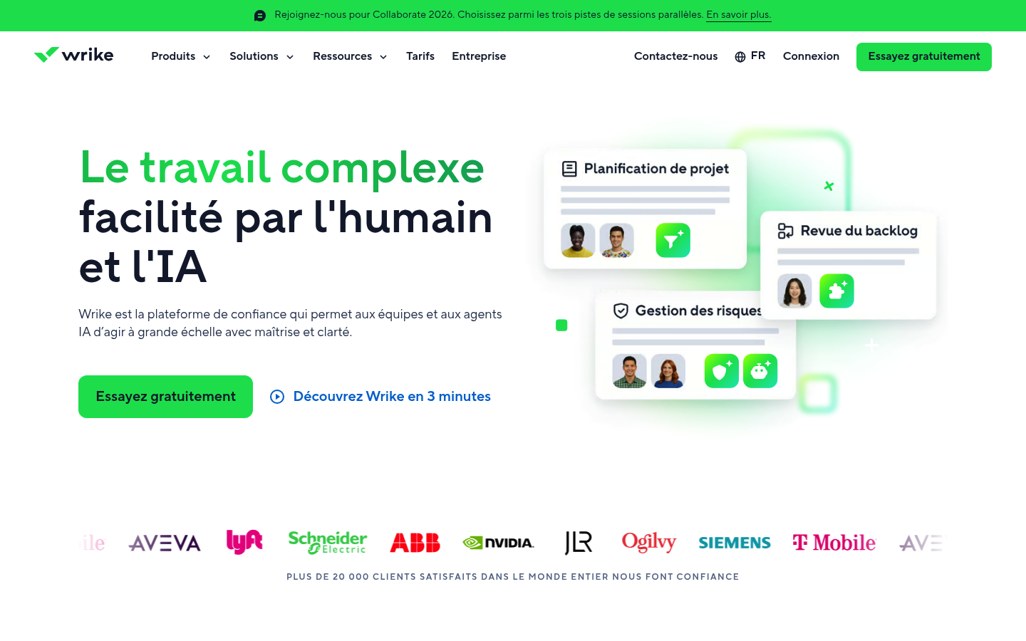 Page d'accueil française de Wrike en 2026