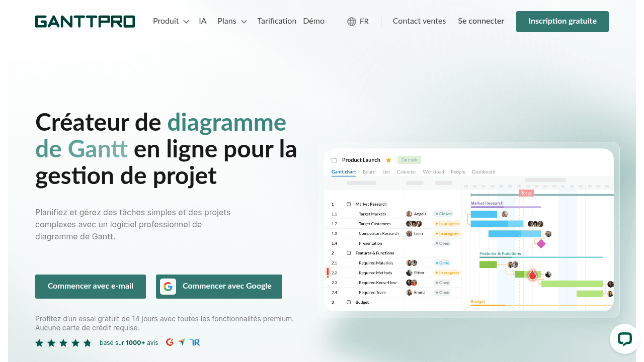 Page d'accueil de GanttPRO en 2026