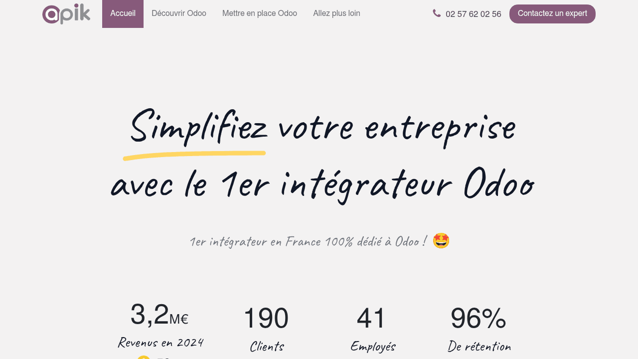Site d'Apik by OCI, intégrateur Odoo Gold du Groupe OCI