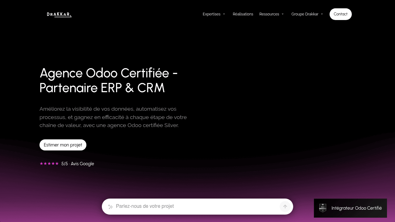 Page Odoo de Drakkar, intégrateur Odoo Silver Partner à Nantes