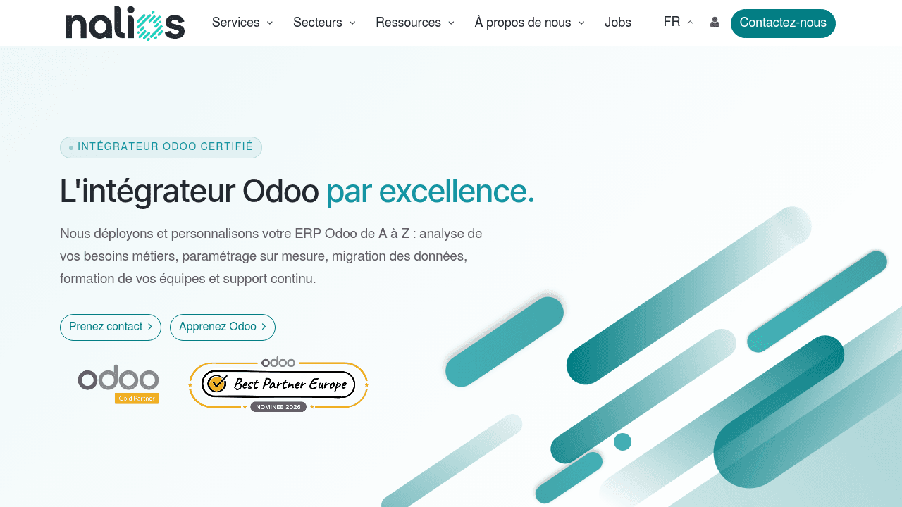 Site de Nalios, intégrateur Odoo Gold à Lille et Paris