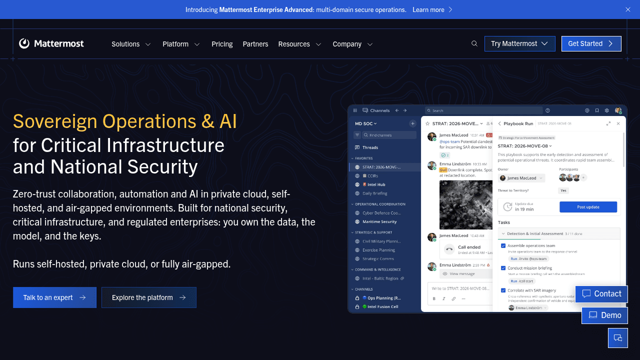 Page d'accueil de Mattermost, logiciel open source