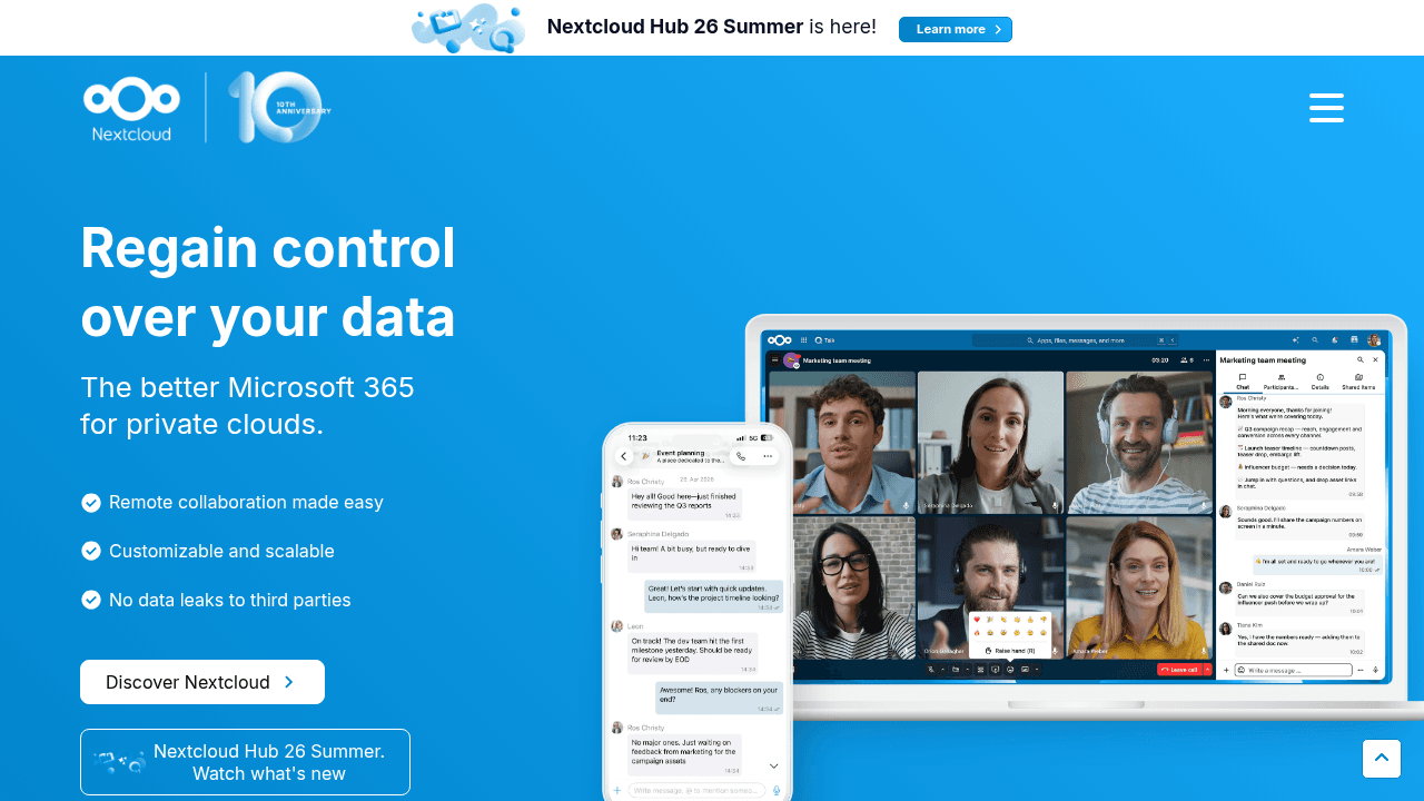Page d'accueil de Nextcloud, logiciel open source