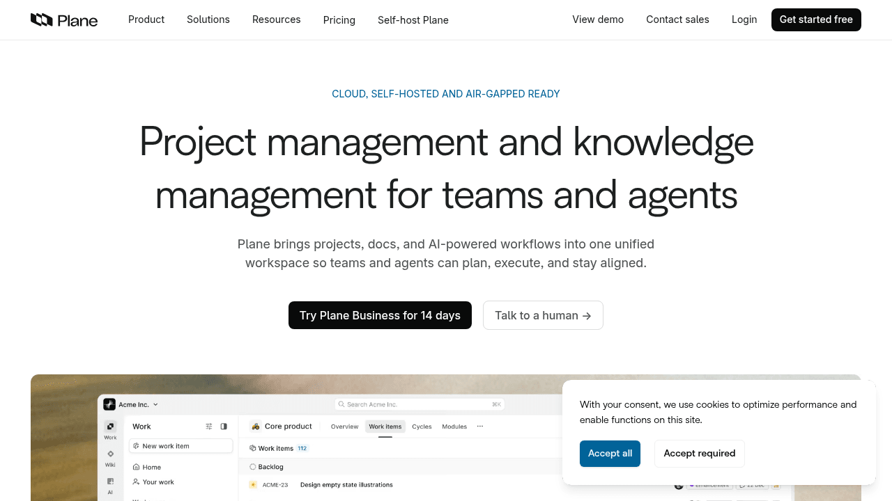 Page d'accueil de Plane, logiciel open source